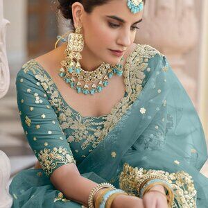 NEW ! Teal Embroidered Lehenga